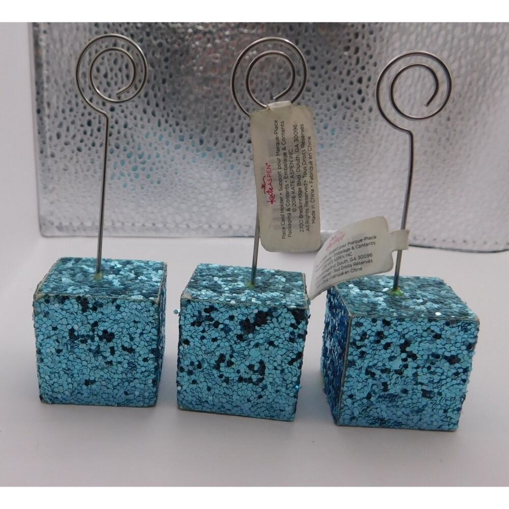 Blue Glitter Birthday/ Shower Place Card/Picture Holder White  3". Kate Aspen 3